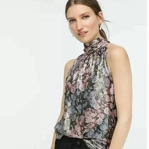 J. Crew Silk Blend Iridescent Floral High Neck Top